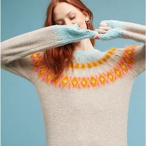 ANTHROPOLOGIE Sleeping On Snow fair isle multi sweater wool blend size Small